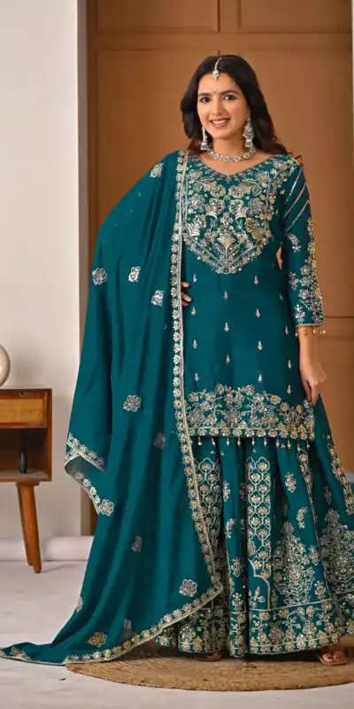NF 1245 Teal Chinon Silk Lehenga Choli with Embroidery Work & Zari Work. Now at just ₹2449. Delivery 4-6 Working Days. Shop now. | Lehenga, Bollywood Lehenga, Creative Lehenga, Designer Lehenga, Embroidered Lehenga, Party Wear Lehenga