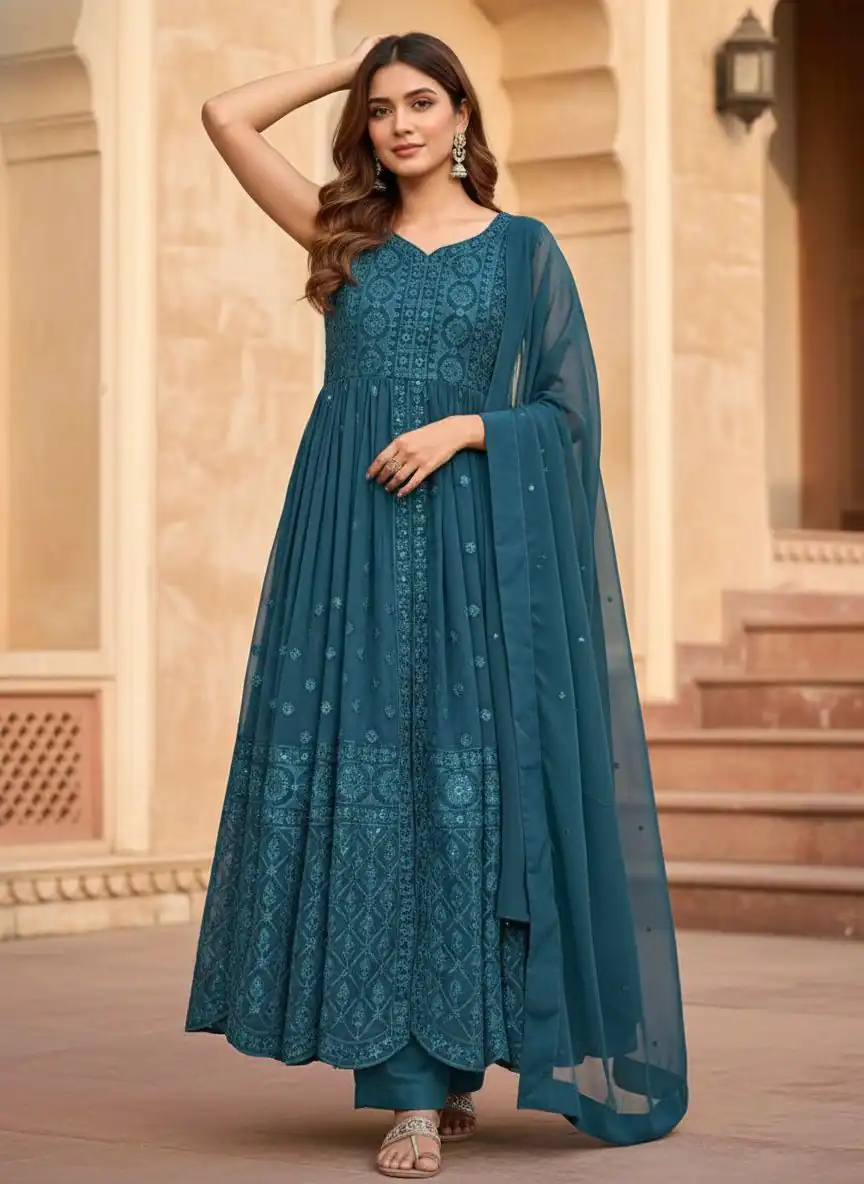 ST 173 Teal Georgette Digital Print Sequence Work Salwar Suit. online Get it for ₹2149. Delivery 4-6 Working Days. Shop now. | Jump Suits, Salwar suit, Designer Suits, Casual Suits, Creative suits, Palazzo Suits, Party Wear Suits, Patiala Suits, Straight Suits