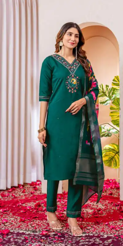 DIVA 112 Teal Green Marina Silk Salwar Suit with Embroidery Work. Introductory Price ₹1999. Delivery 4-6 Working Days. Shop now. | Jump Suits, Salwar suit, Designer Suits, Casual Suits, Creative suits, Palazzo Suits, Party Wear Suits, Patiala Suits, Straight Suits