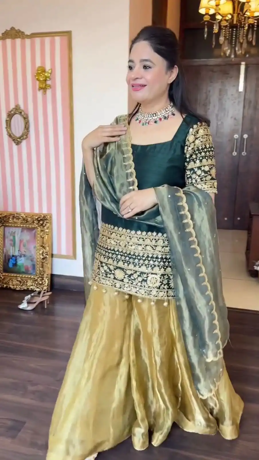 Teal Roman Silk Embroidery Work Salwar Suit