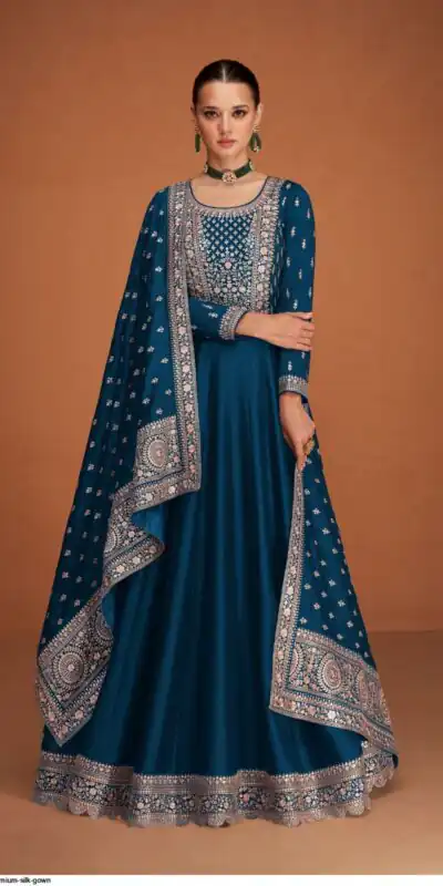 Teal Vichitra Embroidery Work Salwar Suit