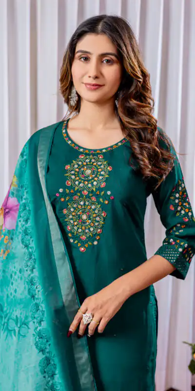 DIVA 111 Teal Viscose Silk Salwar Suit with Thread Embroidery Work. Best Price ₹2049. Delivery 4-6 Working Days. Shop now. | Jump Suits, Straight Suits, Salwar suit, Designer Suits, Casual Suits, Creative suits, Palazzo Suits, Party Wear Suits, Patiala Suits