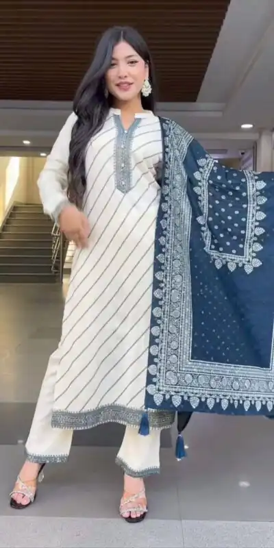 White Maslin With Digital Printed Salwar Suit