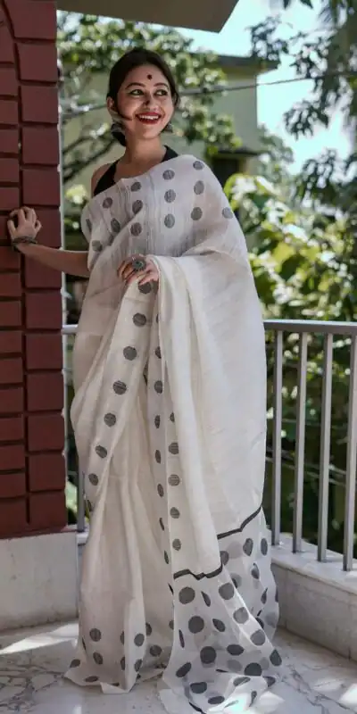 White Soft Lilan Weaving Work Saree