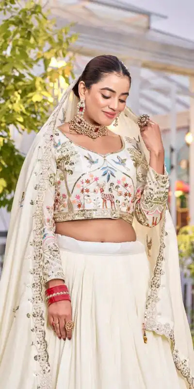 Ram 162 White in Color Vichitra Silk Embroidery Work Lehenga Choli . Now at just ₹3149. Delivery 4-6 Working Days. Shop now. | Lehenga, Bollywood Lehenga, Creative Lehenga, Designer Lehenga, Embroidered Lehenga, Party Wear Lehenga