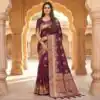 Wine Banarasi Zari Lace Work Saree