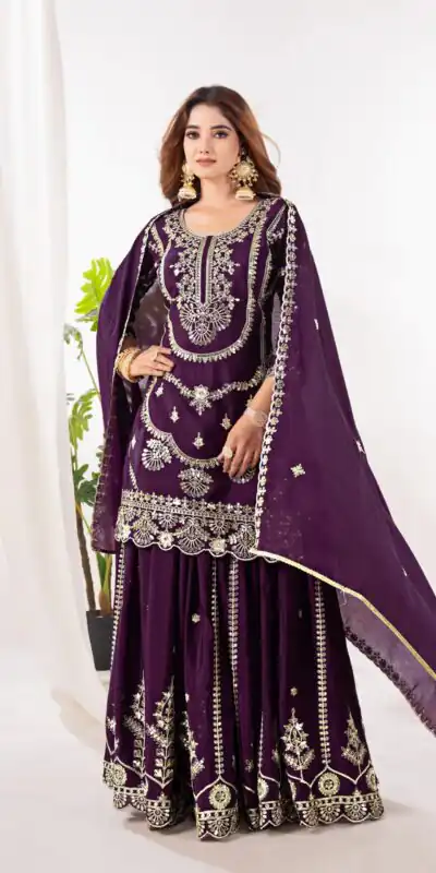 ND 5033 Wine Chinon Silk Salwar Suit with Embroidery Work & Lace Work. Affordable Price ₹2149. Delivery 4-6 Working Days. Shop now. | Jump Suits, Straight Suits, Salwar suit, Designer Suits, Casual Suits, Creative suits, Palazzo Suits, Party Wear Suits, Patiala Suits