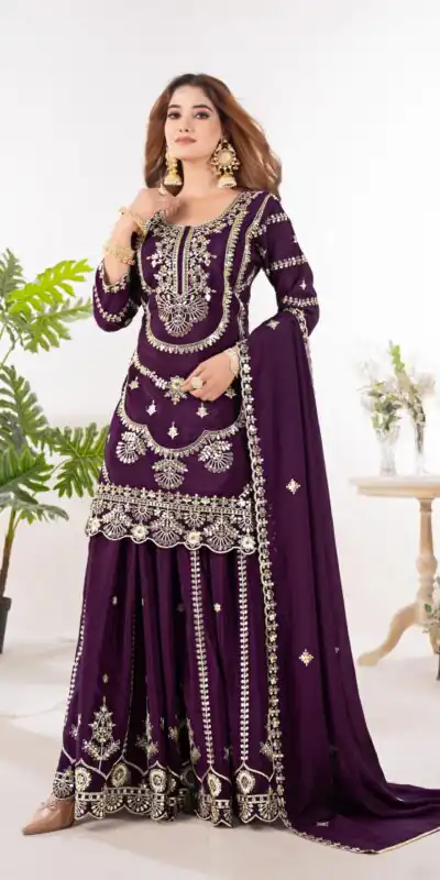 ND 5033 Wine Chinon Silk Salwar Suit with Embroidery Work & Lace Work. Affordable Price ₹2149. Delivery 4-6 Working Days. Shop now. | Jump Suits, Straight Suits, Salwar suit, Designer Suits, Casual Suits, Creative suits, Palazzo Suits, Party Wear Suits, Patiala Suits