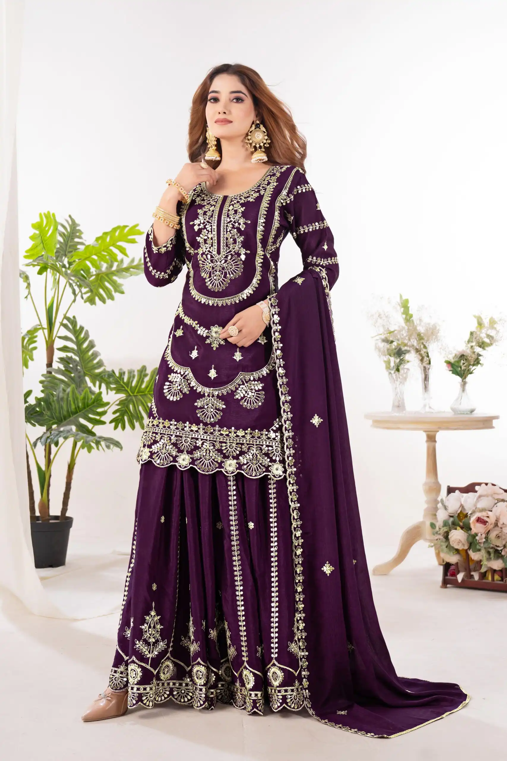 ND 5033 Wine Chinon Silk Salwar Suit with Embroidery Work & Lace Work. Affordable Price ₹2149. Delivery 4-6 Working Days. Shop now. | Jump Suits, Straight Suits, Salwar suit, Designer Suits, Casual Suits, Creative suits, Palazzo Suits, Party Wear Suits, Patiala Suits