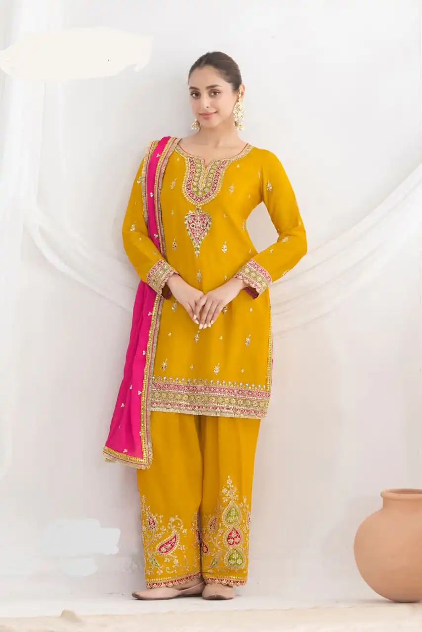 DS GULZAR 2641 Yellow in Chinon Embroidery Work & Mirror Work Salwar Suit. Now at just ₹3049. Delivery 4-6 Working Days. Shop now. | Jump Suits, Tops & Bottoms, Track Suits, Trendy Wear, Salwar suit, Designer Suits, Casual Suits, Creative suits, Palazzo Suits, Party Wear Suits, Patiala Suits, Straight Suits