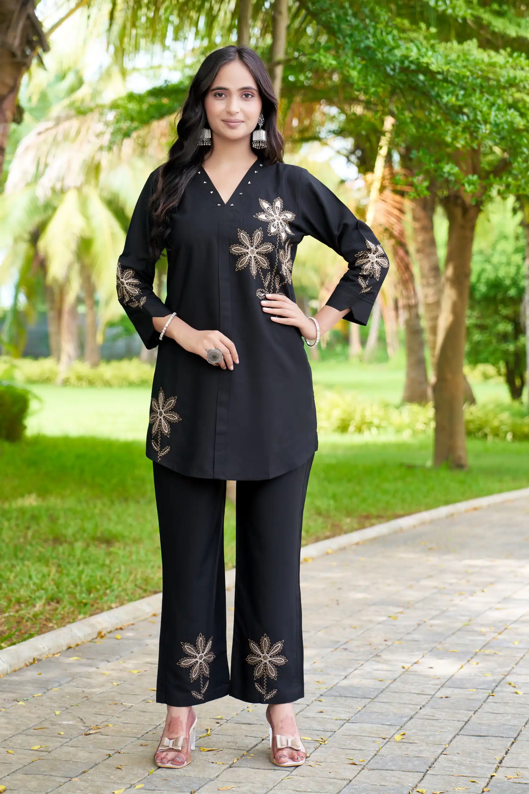 Aglow Black Rayon Embroidery Work Kurti
