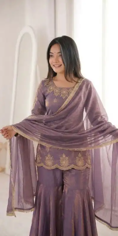 Alternative view of Aglow Purple Fendy Silk Embroidery Work Salwar Suit