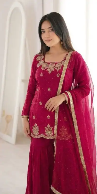 Alternative view of Aglow Red Fendy Silk Embroidery Work Salwar Suit