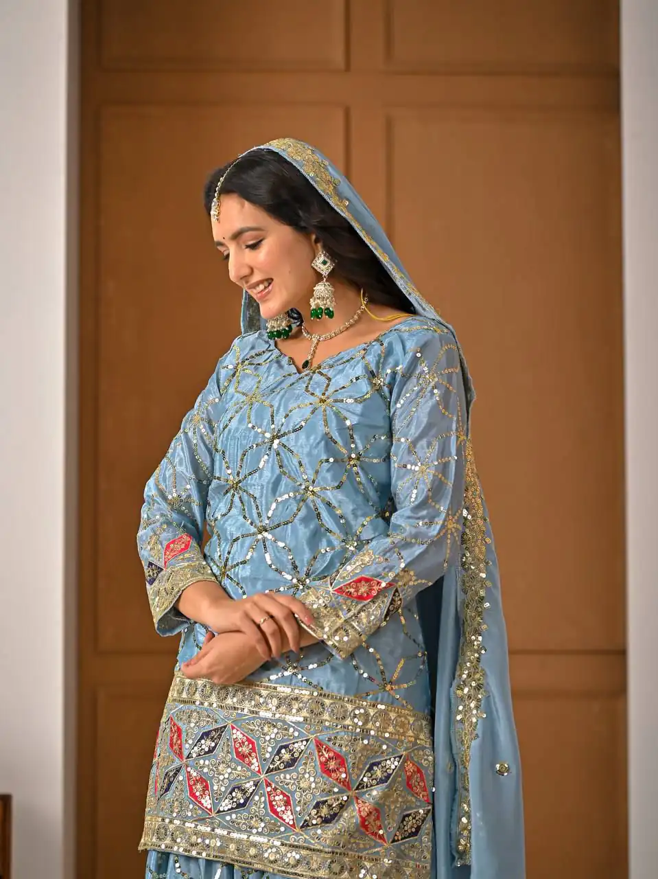 Aglow Sky Blue Chinon Silk Embroidery Work Salwar Suit - Image 7
