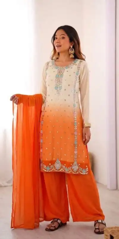 Alternative view of Amazing Orange Faux Georgette Embroider Work Salwar Suit