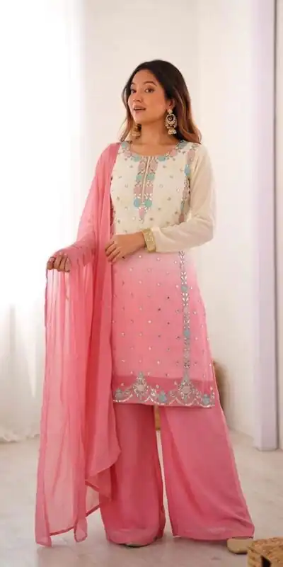 Amazing Pink Faux Georgette Embroider Work Salwar Suit