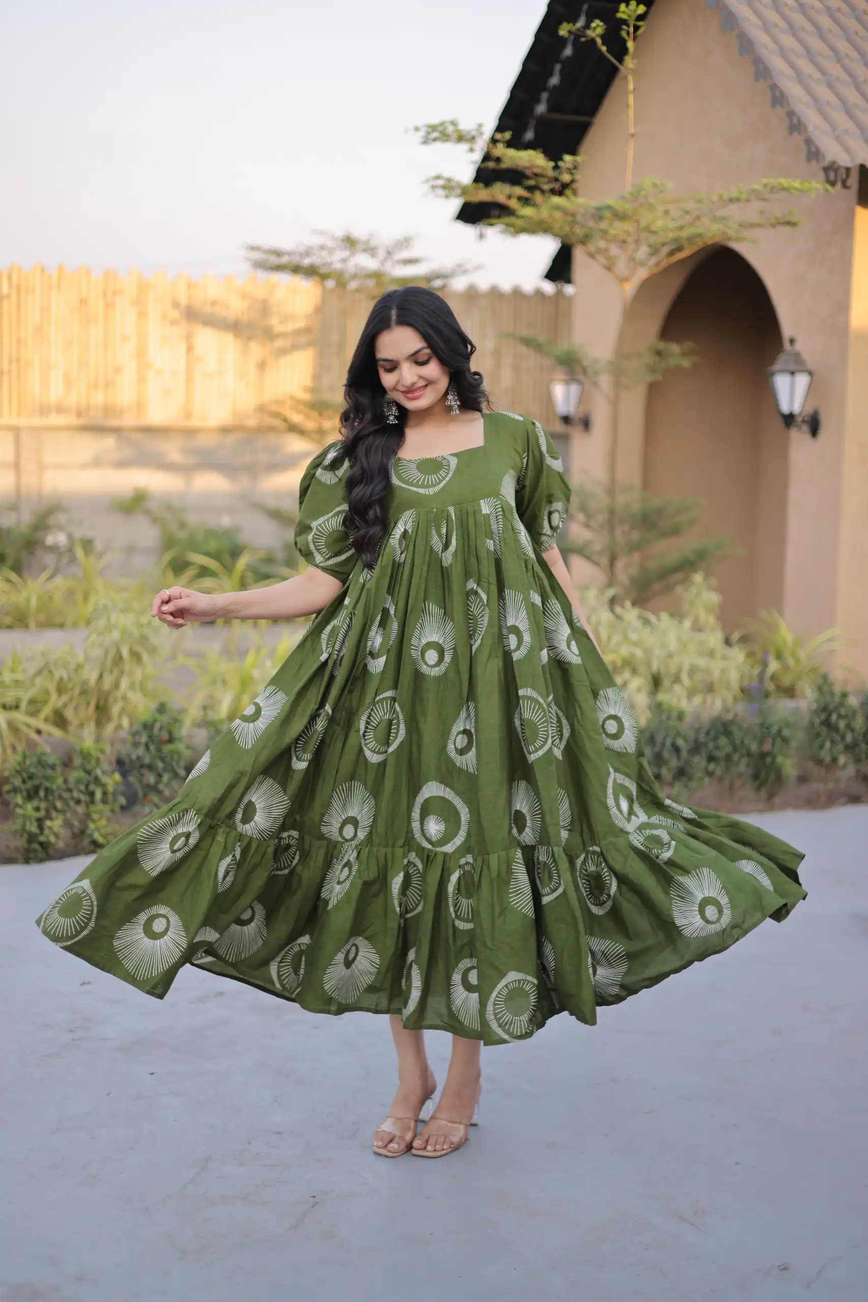 Beautiful Green Cotton Printed Kurti