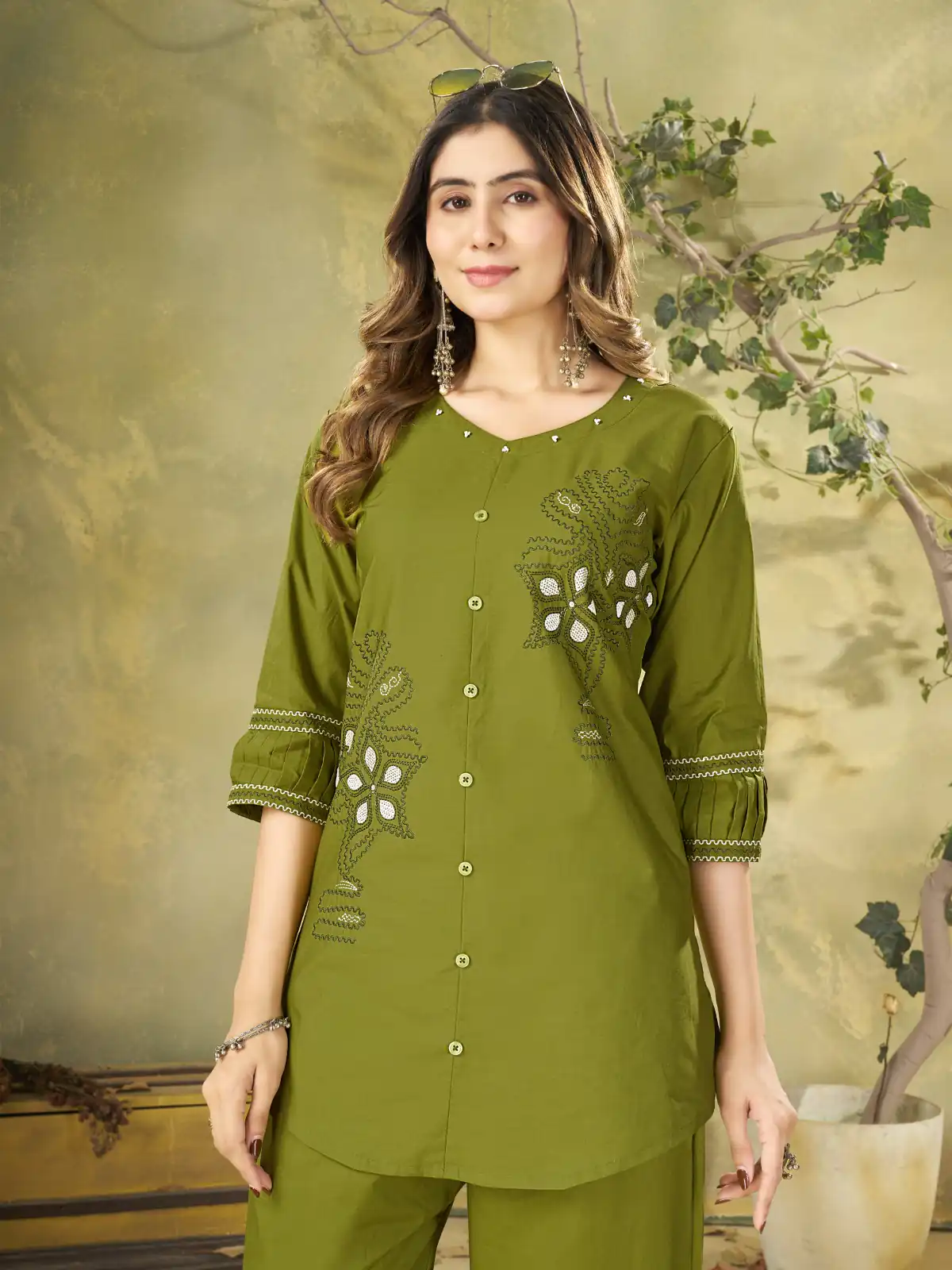 Beautiful Green Pure Cotton Multi Thread Work Kurti - Image 2