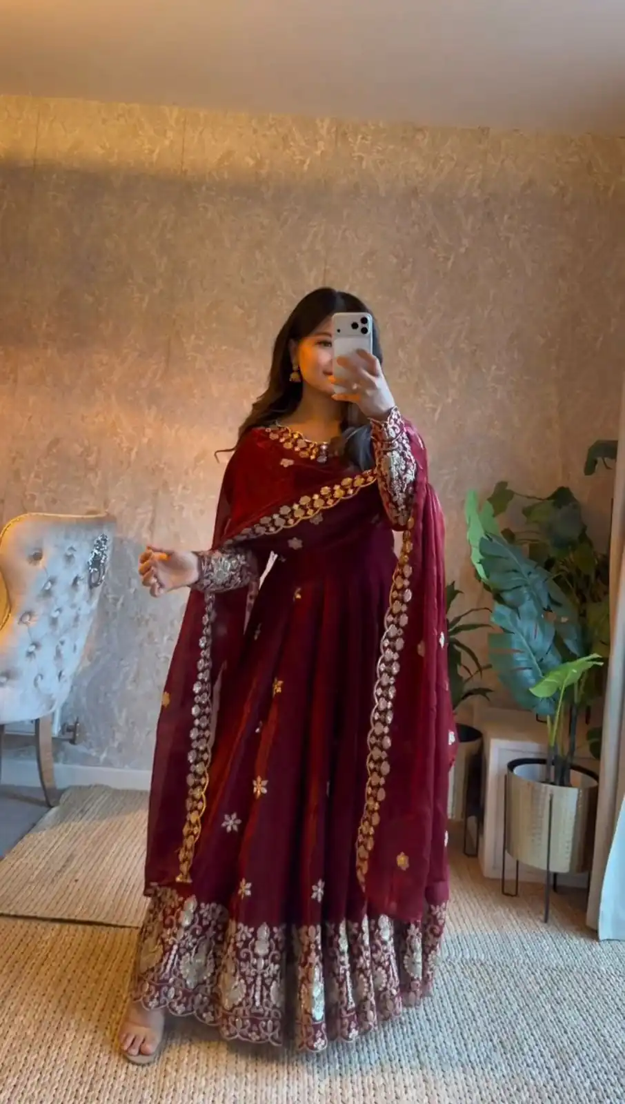 Beautiful Red Fendy Silk Thread Work Anarkali Suit