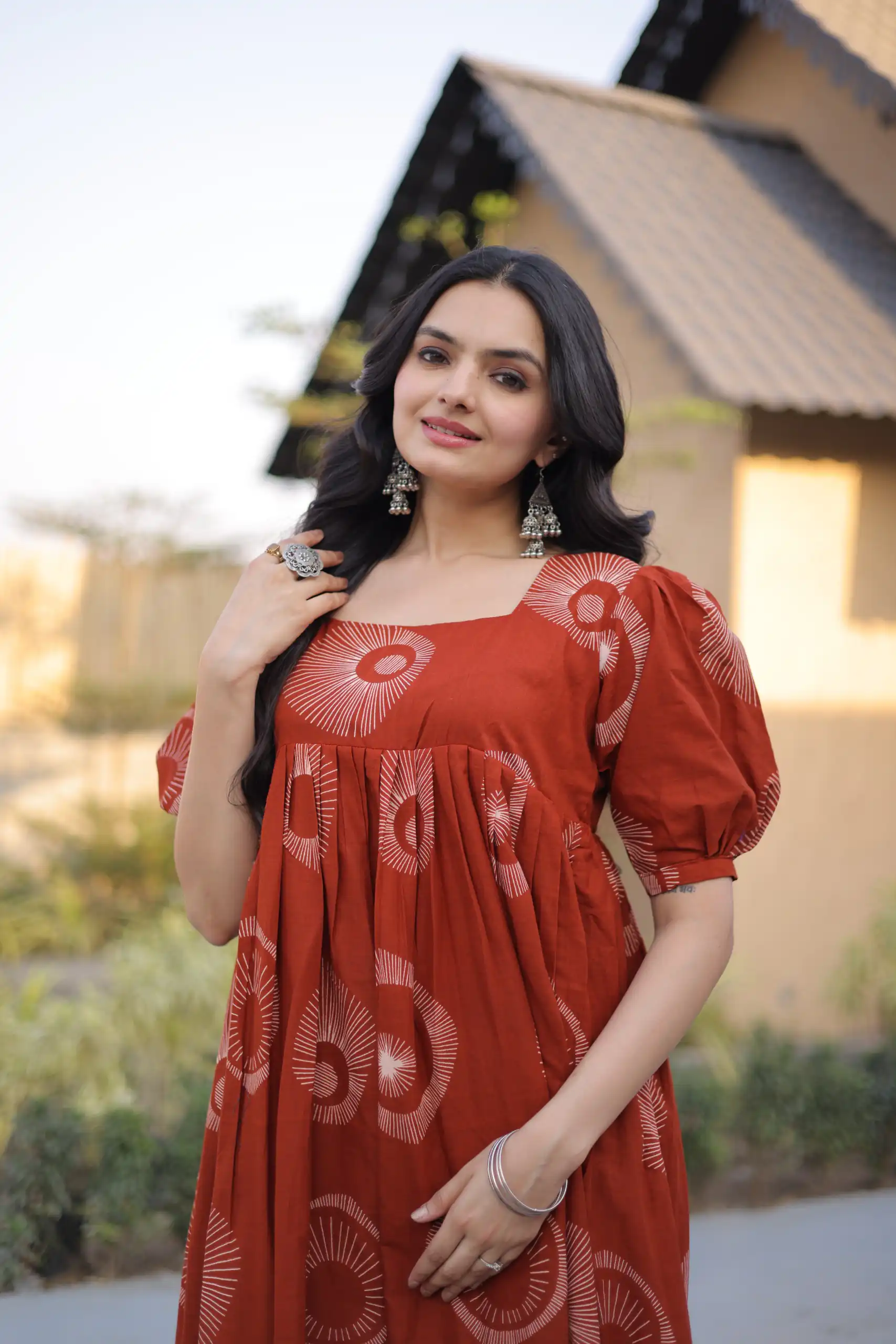 Beautiful Rust Cotton Printed Kurti - Image 2