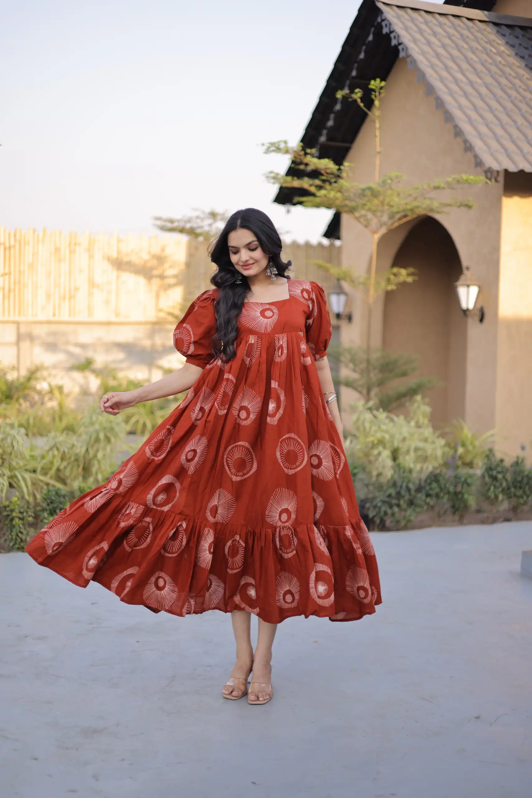 Beautiful Rust Cotton Printed Kurti