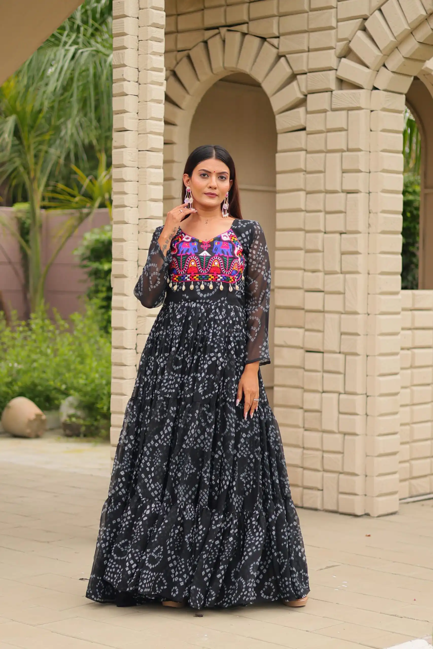 Classic Black Faux Georgette Embroidery Work Gown - Image 3