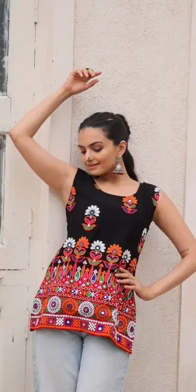 Alternative view of Classic Black Georgette Gamthi Work Kurti
