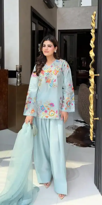 Alternative view of Classic Sky Blue Organza Embroidery Work Salwar Suit