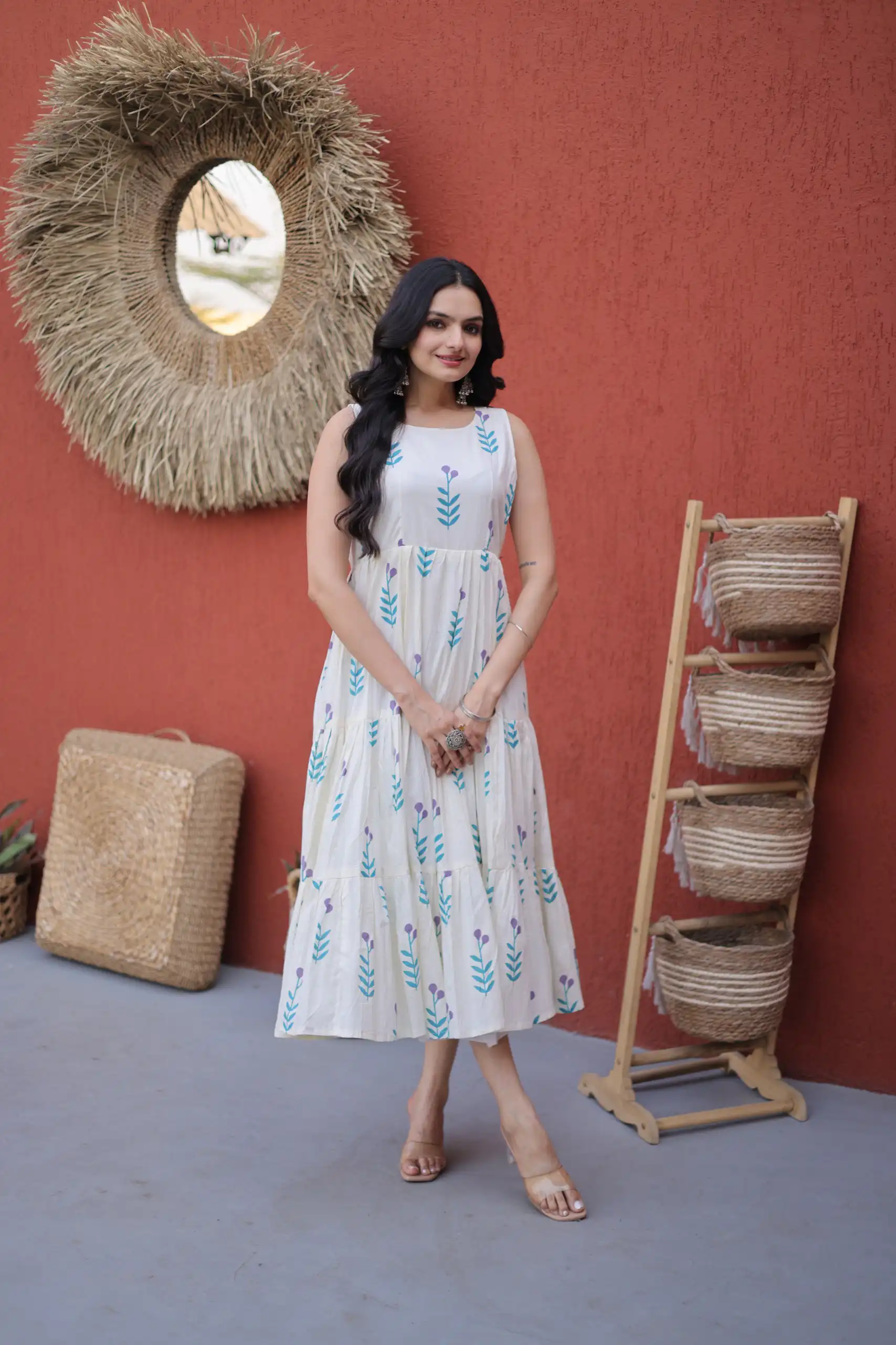 Classic White Cotton Printed Work Kurti - Image 4