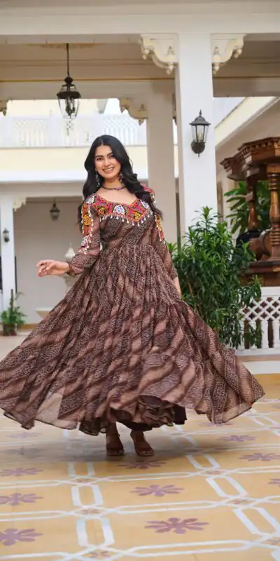 Alternative view of Cool Brown Faux Georgette Mirror Work Gown