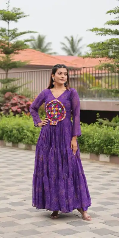 Alternative view of Cool Purple Faux Georgette Gamathi Work Gown