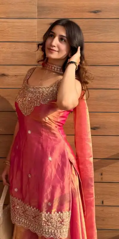 Alternative view of Elegant Rust Fandy Silk Embroidery Work Salwar Suit
