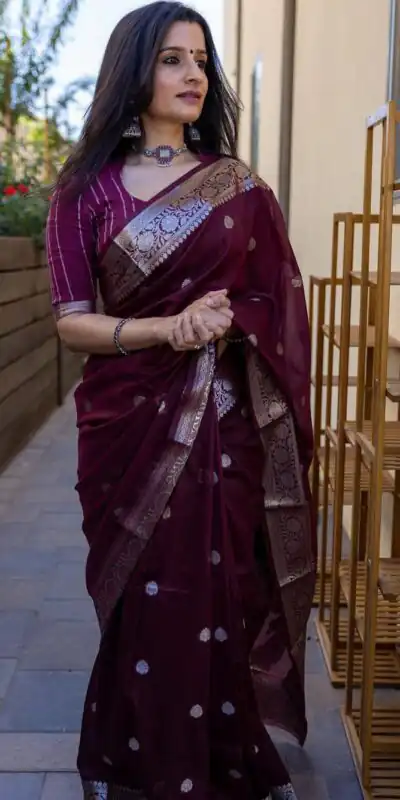 Alternative view of Fancy Maroon Soft Lilan Slab Jacquard Work Saree