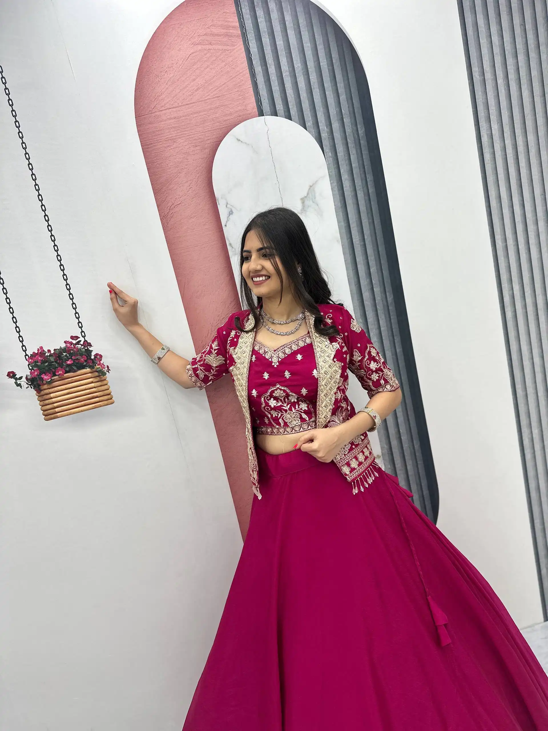 Fancy Pink Chinon Embroidery Work Lehenga Choli - Image 9