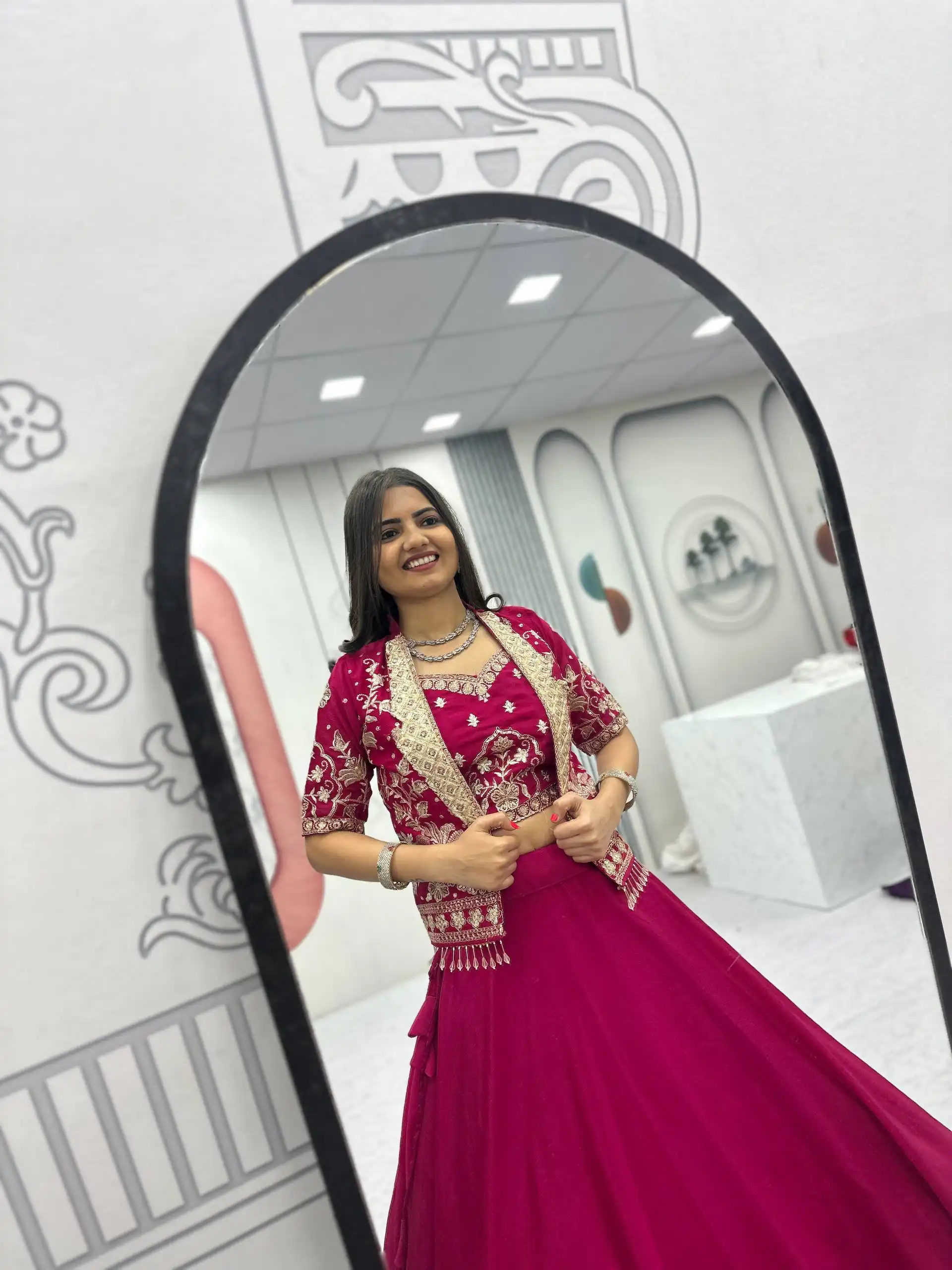 Fancy Pink Chinon Embroidery Work Lehenga Choli - Image 8