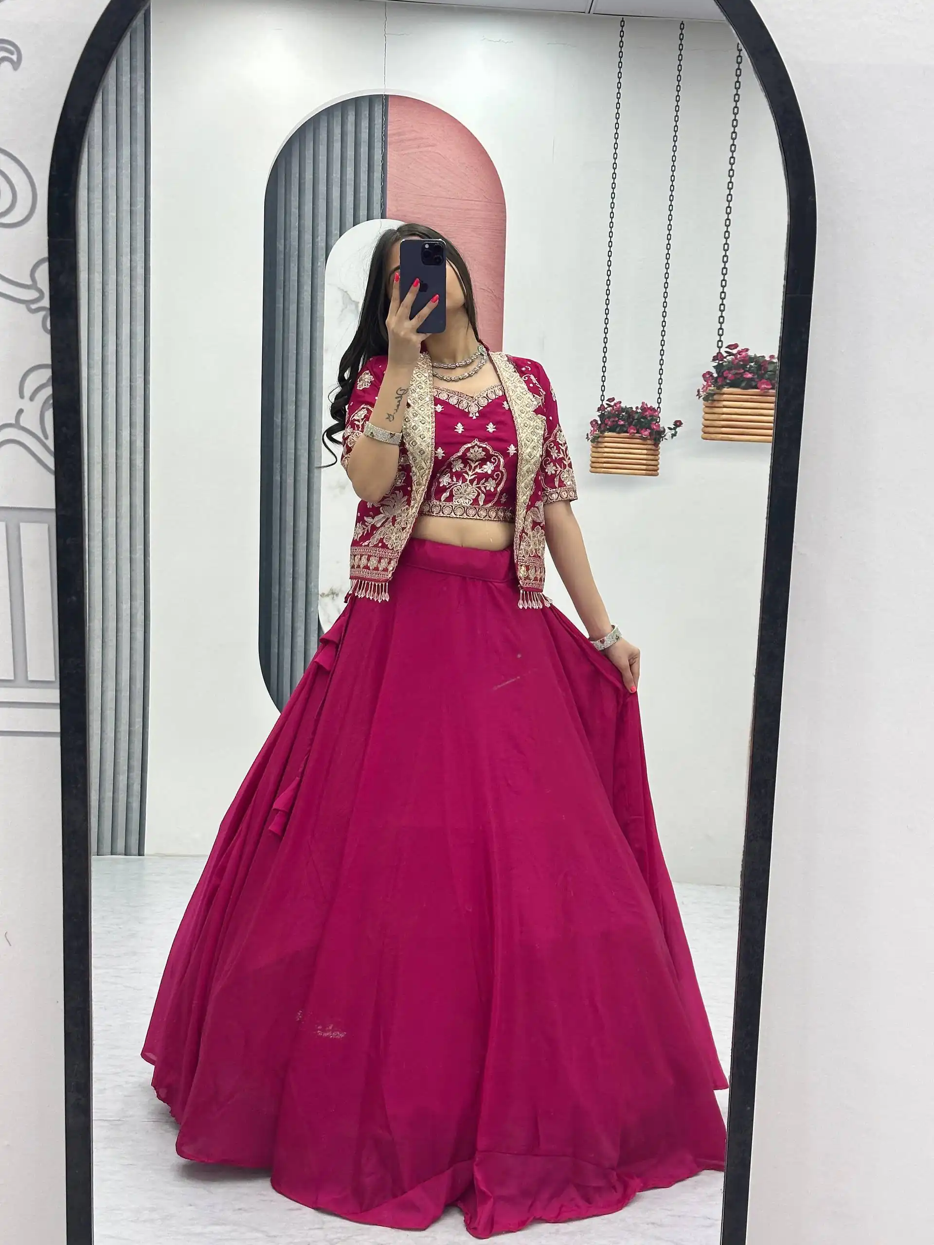 Fancy Pink Chinon Embroidery Work Lehenga Choli - Image 3