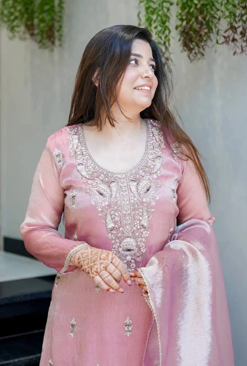 Fancy Pink Fandy Satin Embroidery Work Salwar Suit - Image 3