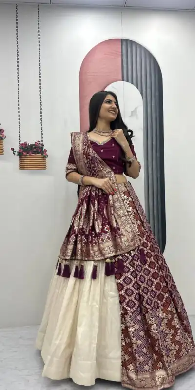 Alternative view of Fancy Wine Jacquard Silk Moti Work Lehenga Choli