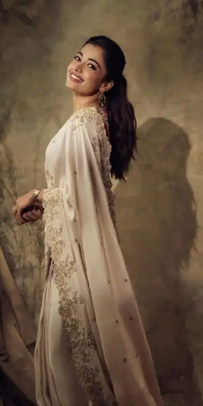 Grand Off White Soft Rangoli Silk Embroider Work Saree