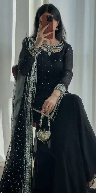 Alternative view of Perfect Black Faux Georgette Embroidery Work Salwar Suit