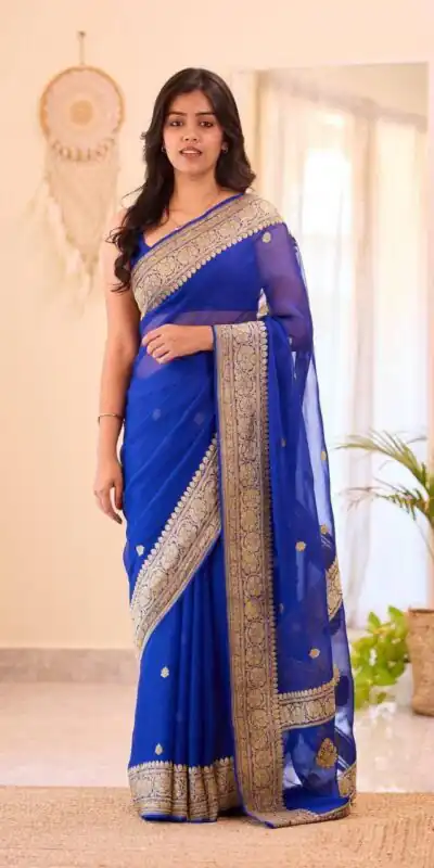 Alternative view of Perfect Blue Soft Lilan Slab Jacquard Work Saree