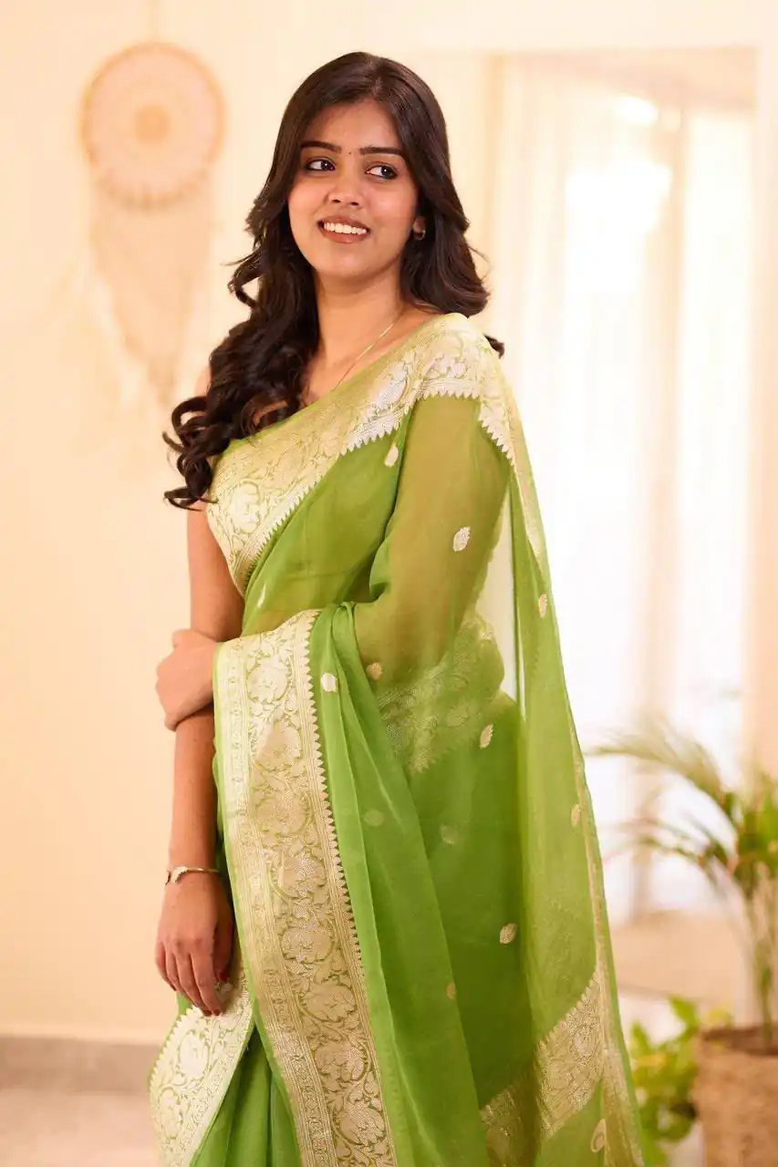 Perfect Light Green Soft Lilan Slab Jacquard Work Saree - Image 2