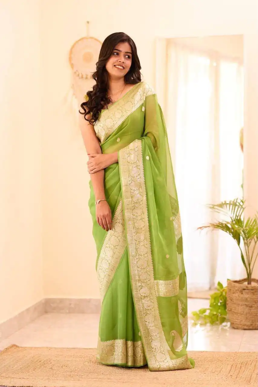 Perfect Light Green Soft Lilan Slab Jacquard Work Saree
