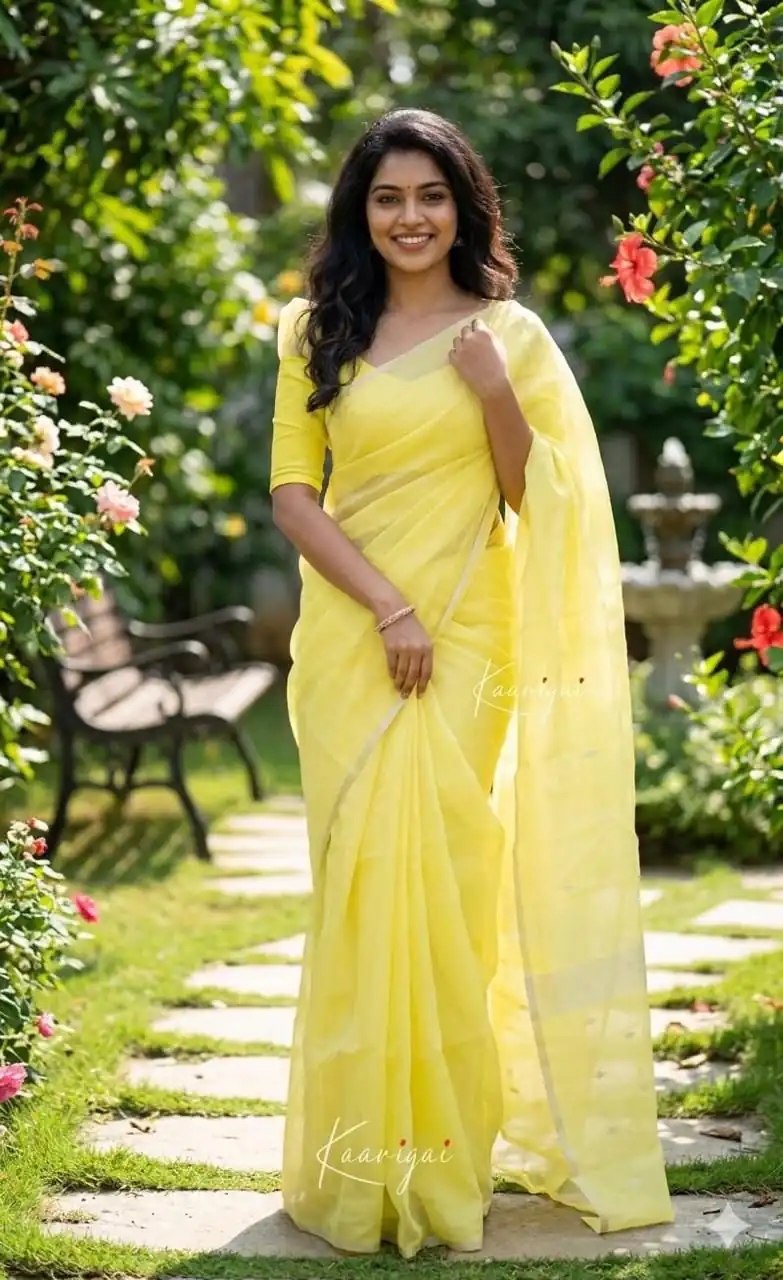 Perfect Lime Yellow Soft Lilan Slab Weaving Work Saree