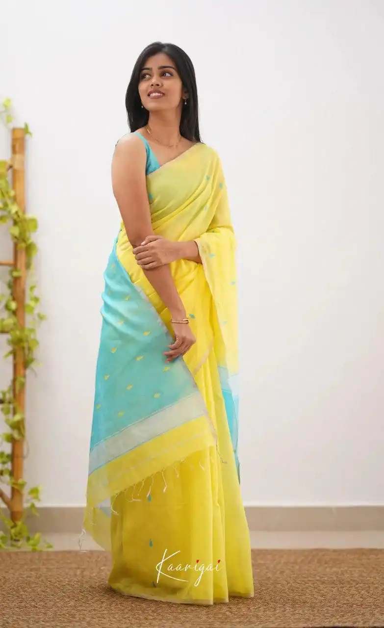 Perfect Yellow Soft Lilan Slab Weaving Work Saree