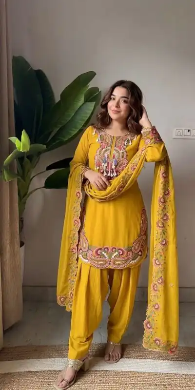 Alternative view of Pretty Mustered Georgette Embroidery Work Salwar Suit