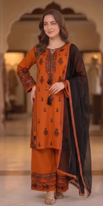 Alternative view of Pretty Orange Faux Georgette Mirror Embroidery Work Salwar Suit