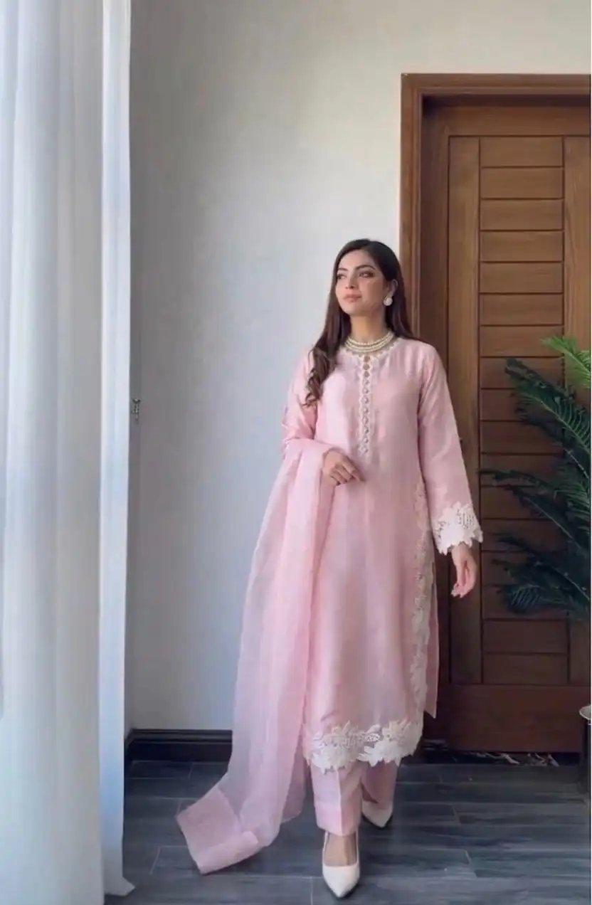 Pretty Pink Natural Silk Embroidery Work Salwar Suit - Image 2