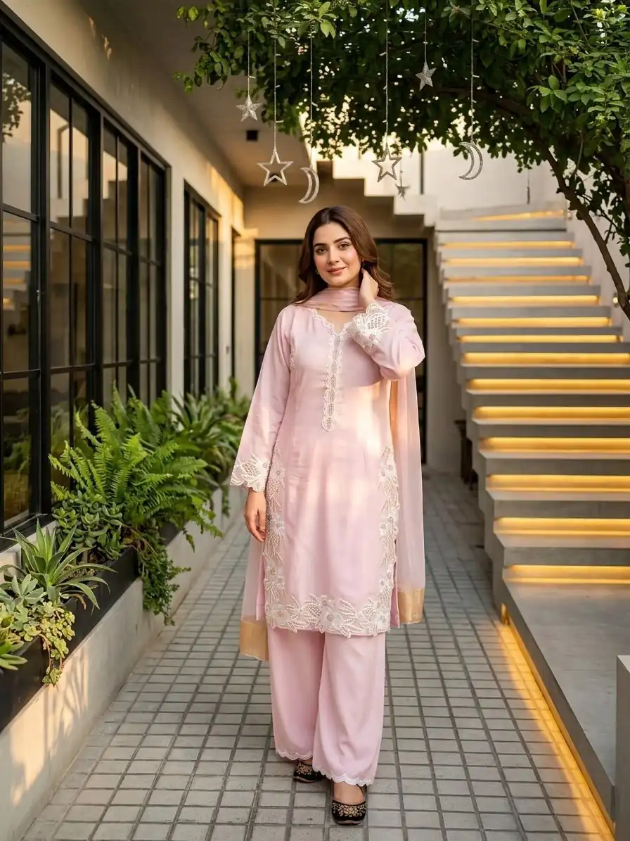 Pretty Pink Natural Silk Embroidery Work Salwar Suit