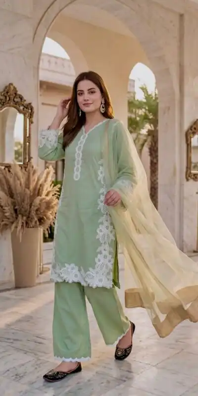 Alternative view of Pretty Pista Natural Silk Embroidery Work Salwar Suit